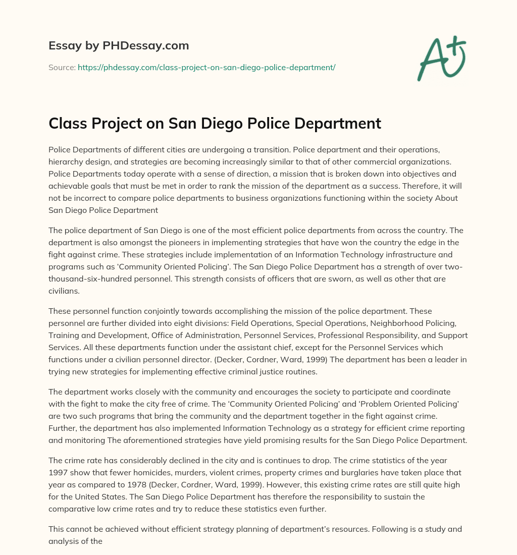 Class Project on San Diego Police Department essay