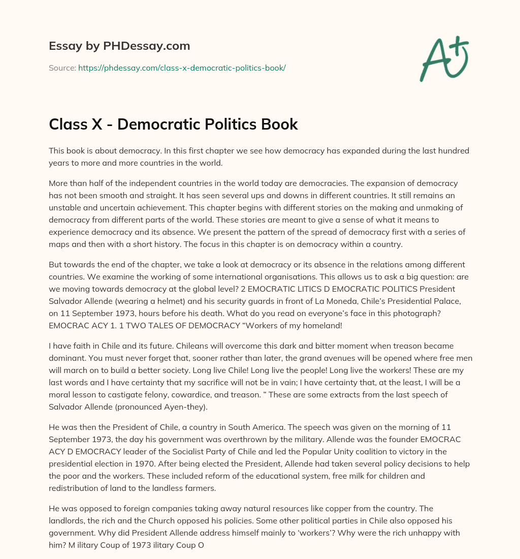 Class X – Democratic Politics Book essay