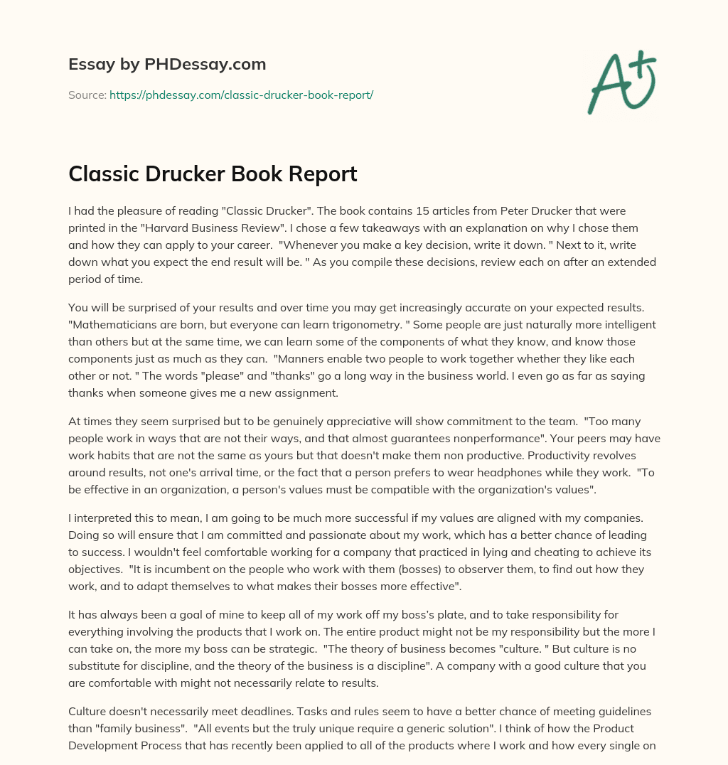 Classic Drucker Book Report essay