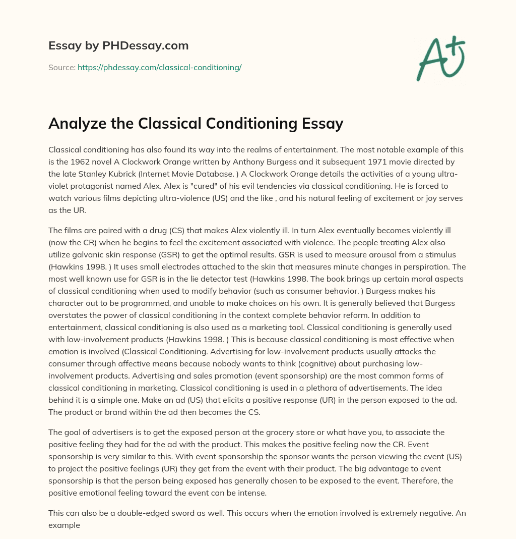 Classical Conditioning in Entertainment: A Clockwork Orange essay