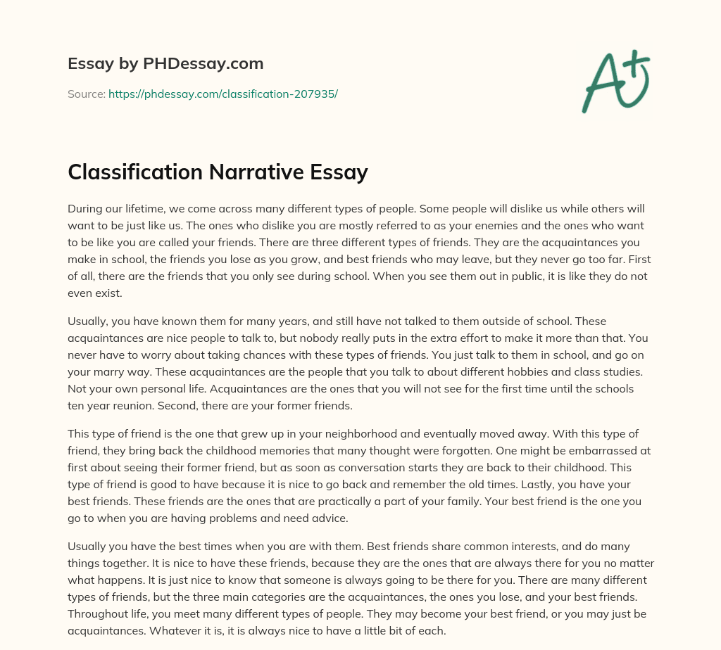 narrative essay classification