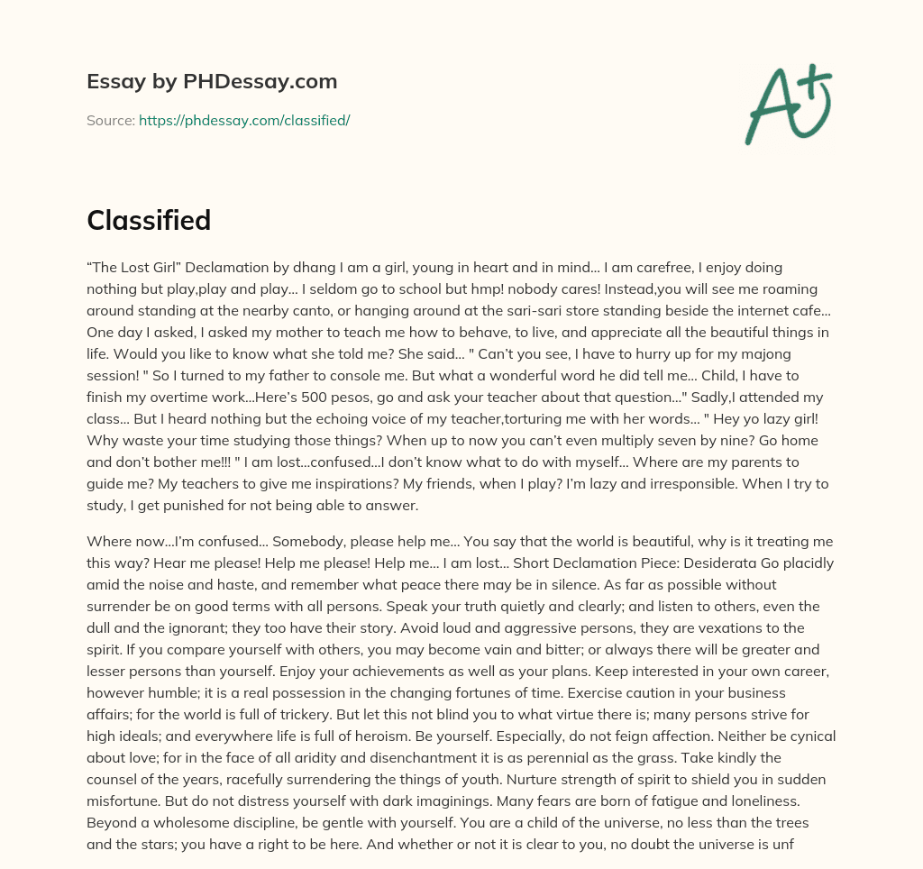 The Neglect of a Young Girl’s Education and Guidance by Parents and Teachers essay