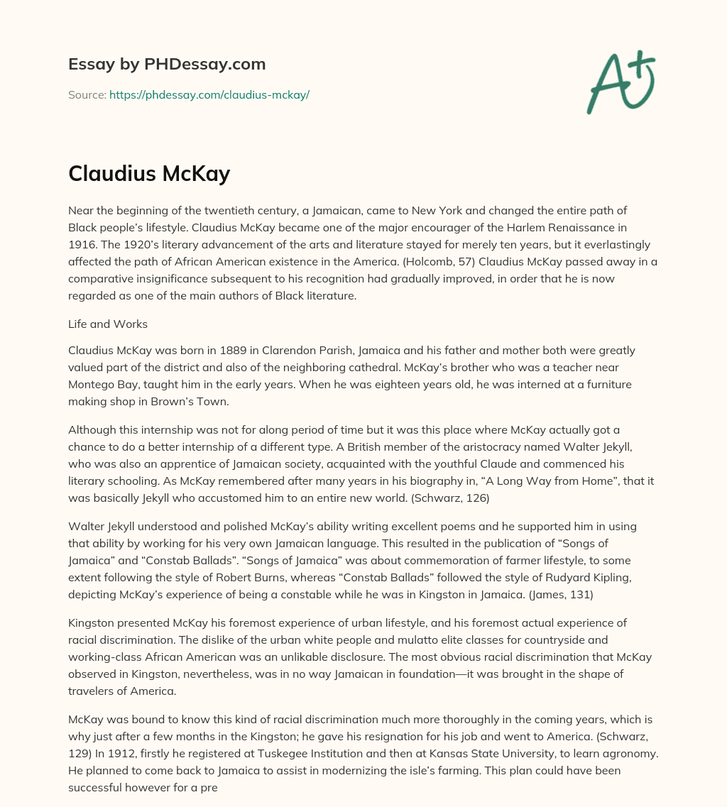 Claudius McKay essay