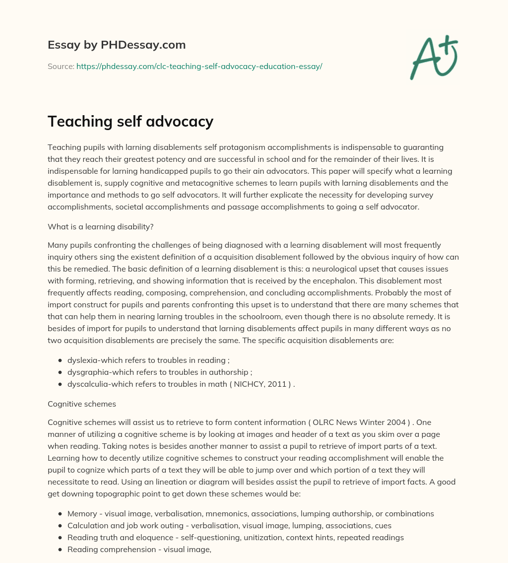 Teaching self advocacy essay