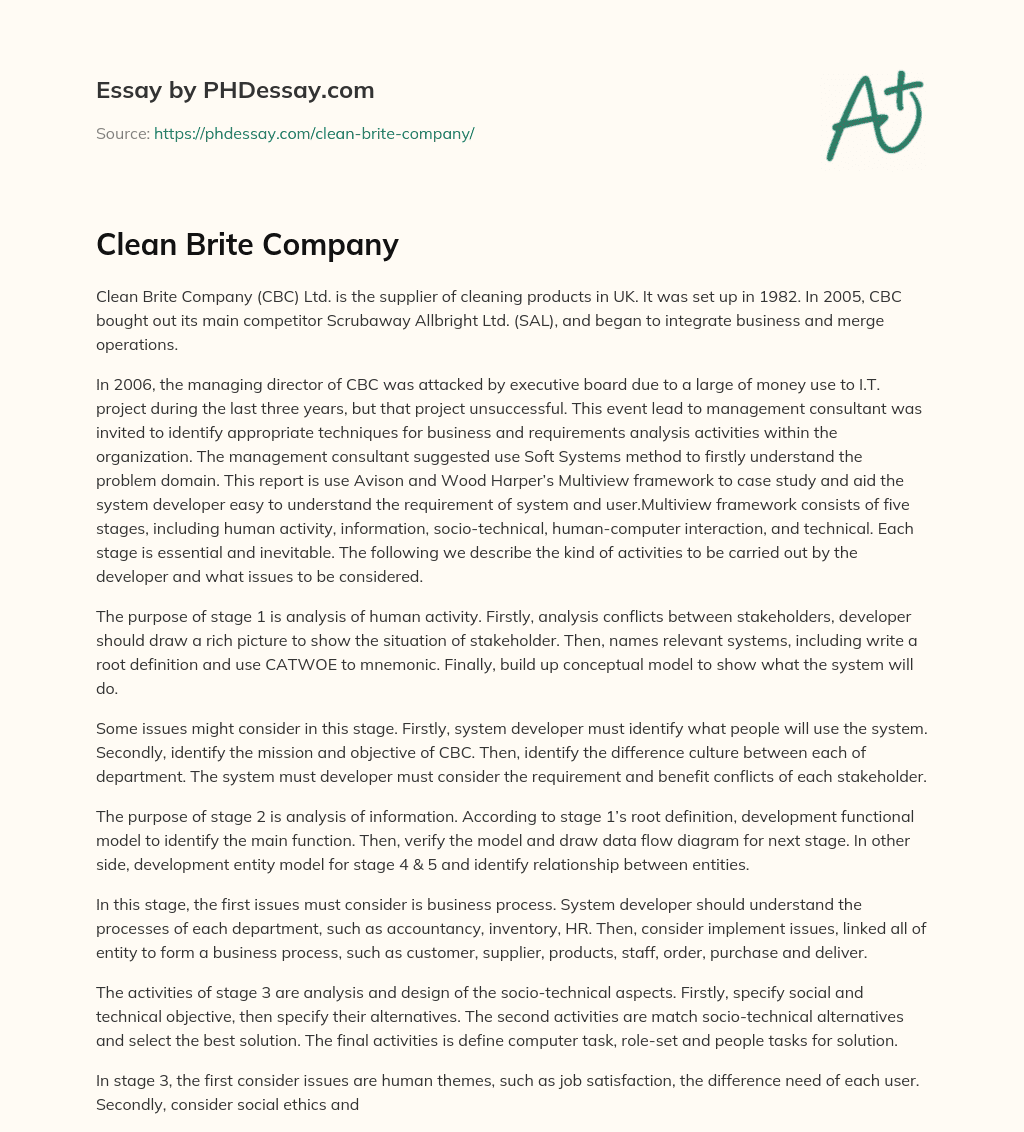 Clean Brite Company essay