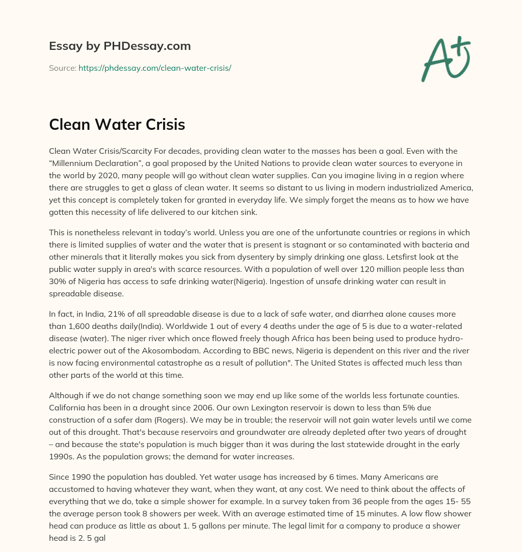 essay of a water crisis