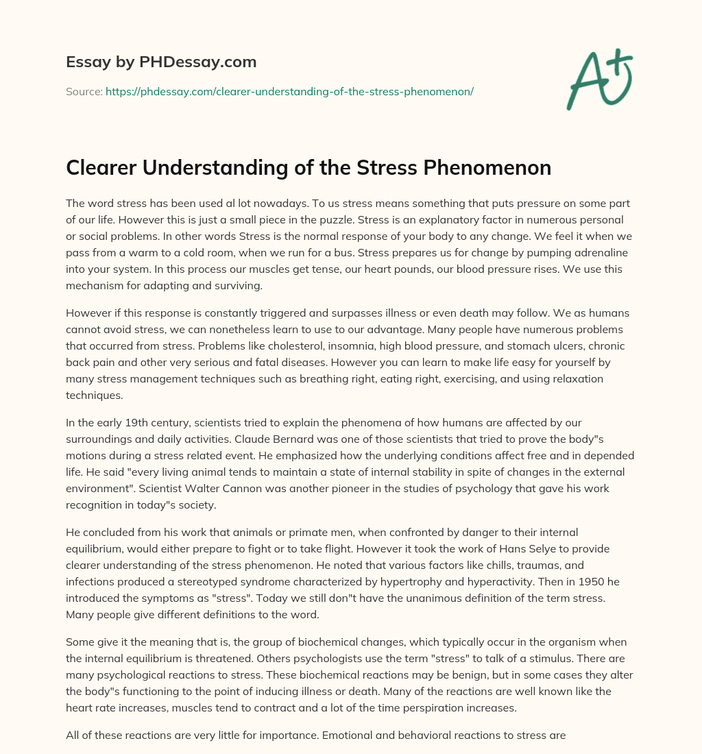 Clearer Understanding of the Stress Phenomenon essay