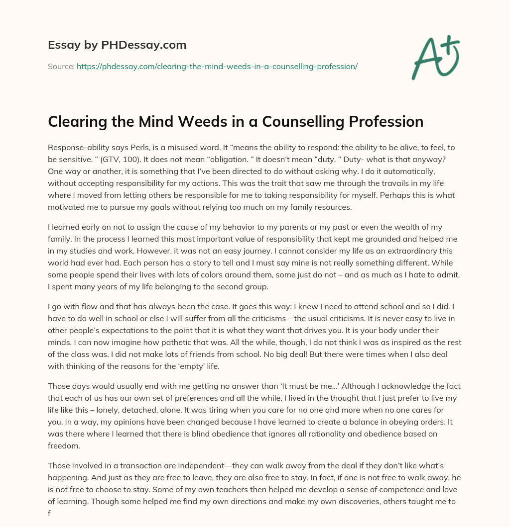 Clearing the Mind Weeds in a Counselling Profession essay