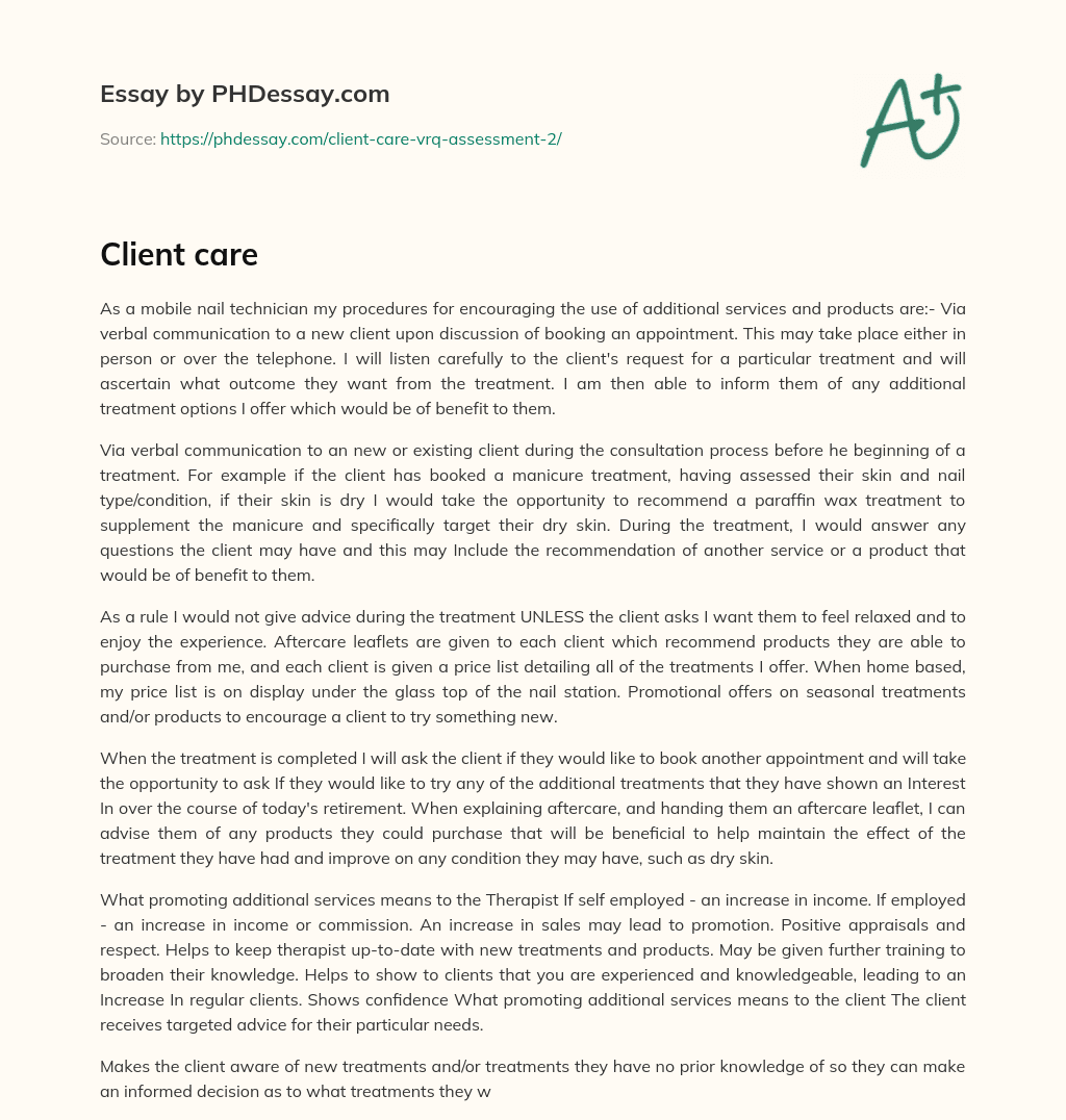 Encouraging Use of Additional Services and Products as a Mobile Nail Technician essay