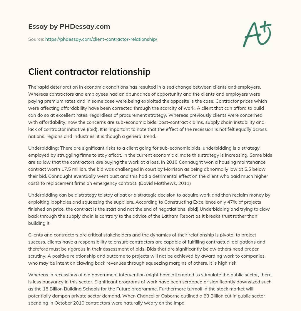 Client contractor relationship essay