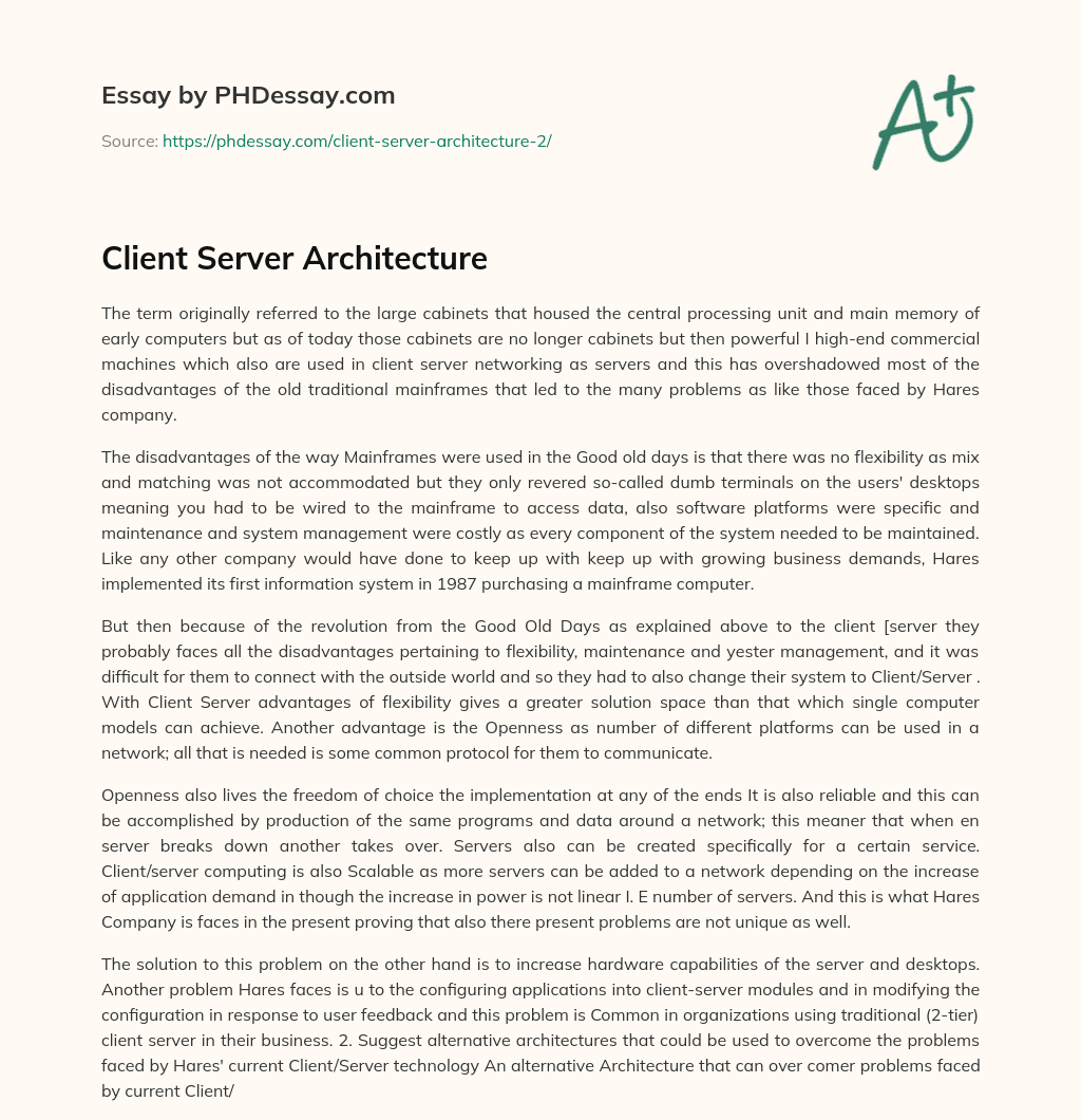 Client Server Architecture essay