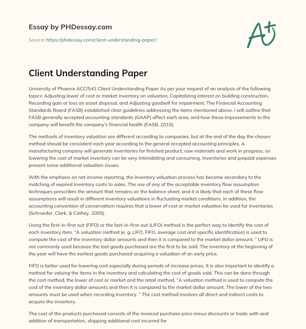 Client Understanding Paper essay