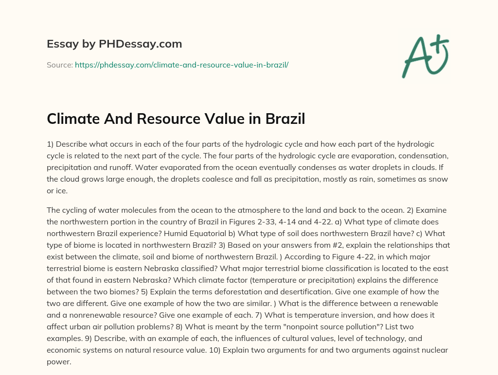Climate And Resource Value in Brazil essay