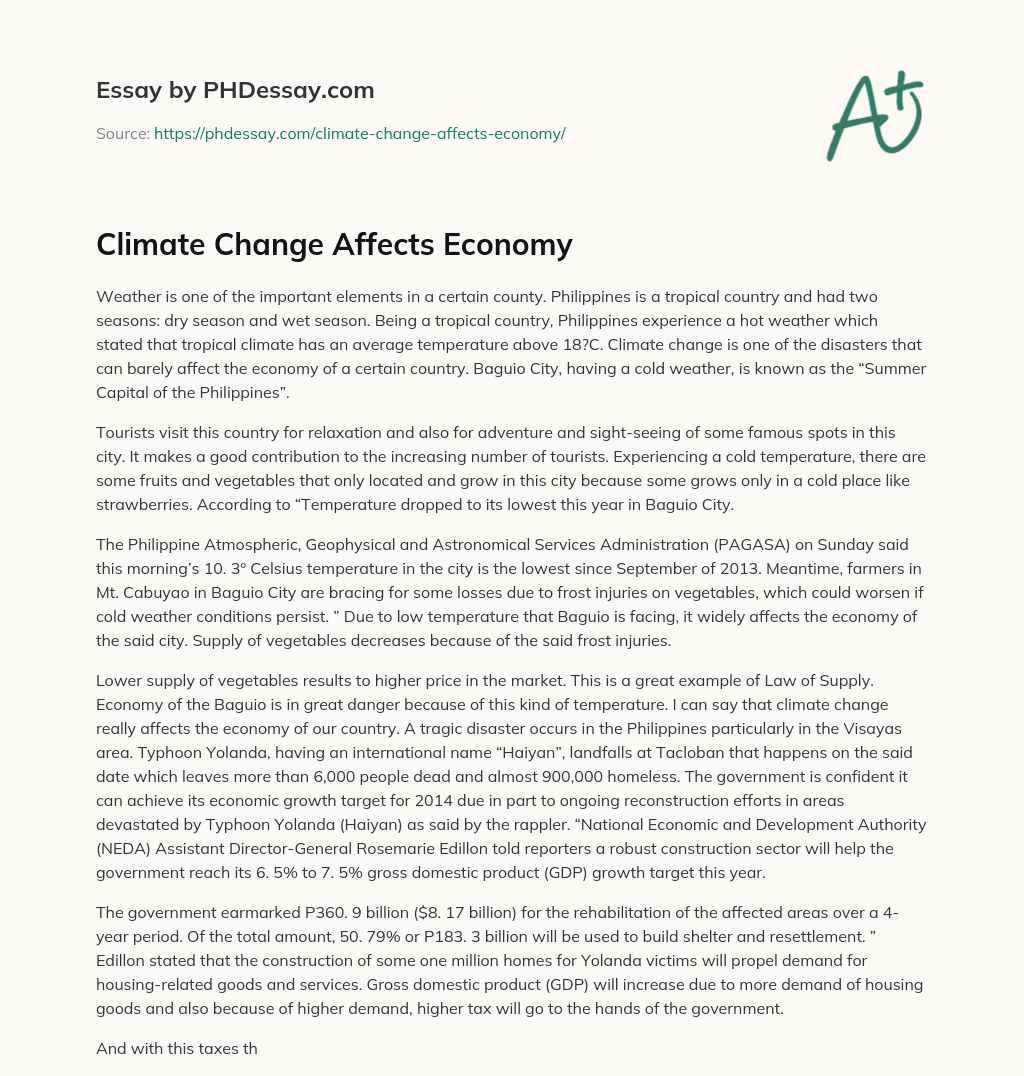 Climate Change Affects Economy essay