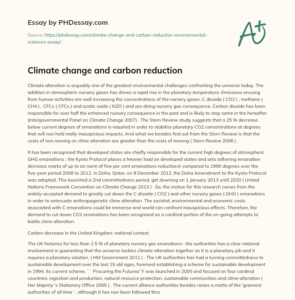 Climate change and carbon reduction essay