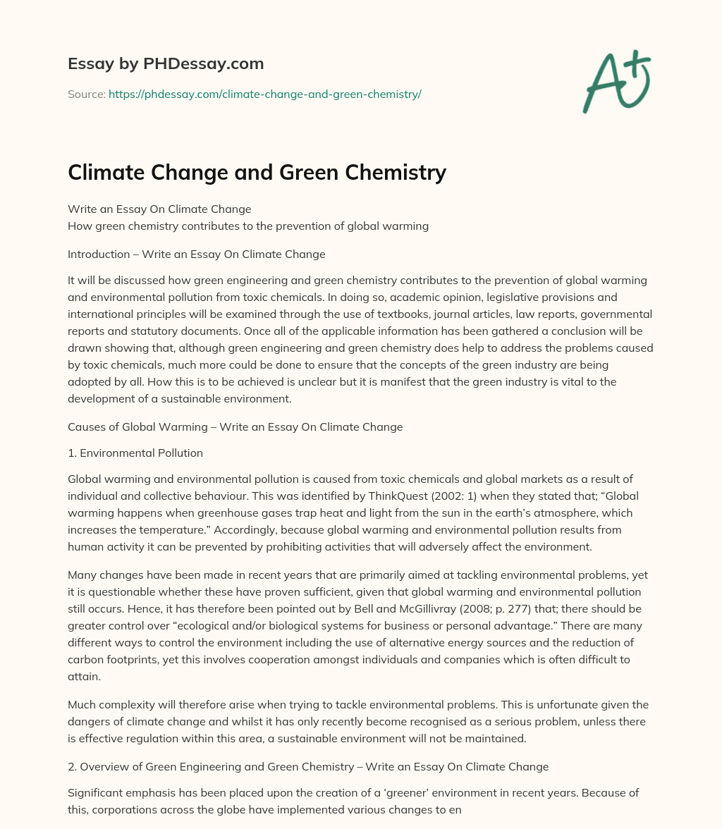 Climate Change and Green Chemistry essay
