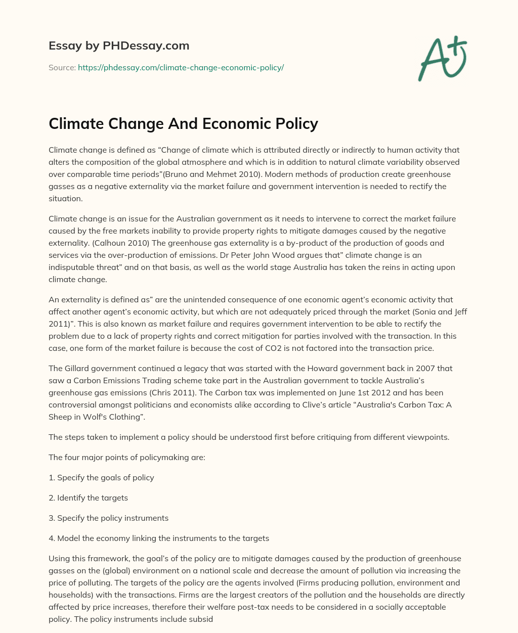 Climate Change And Economic Policy essay
