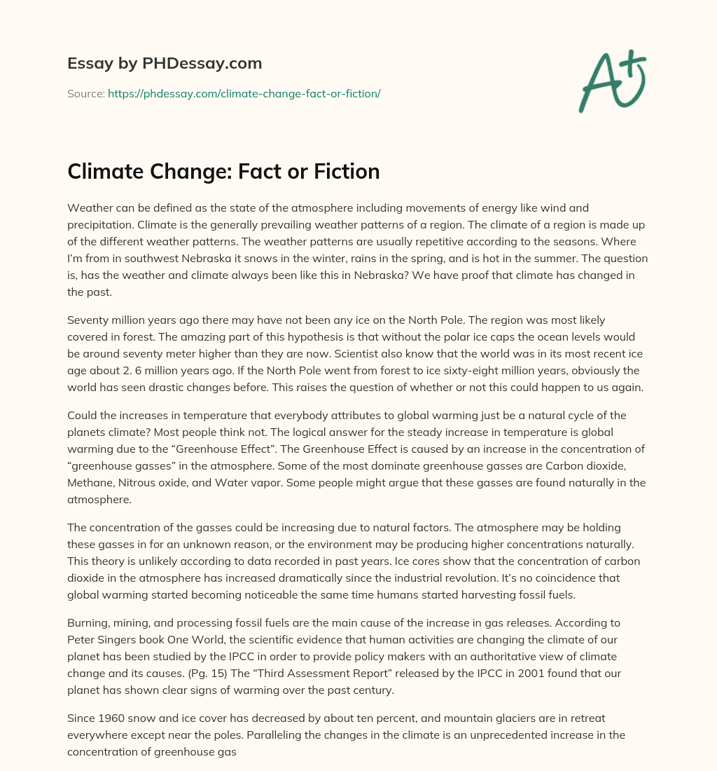 Climate Change: Fact or Fiction essay