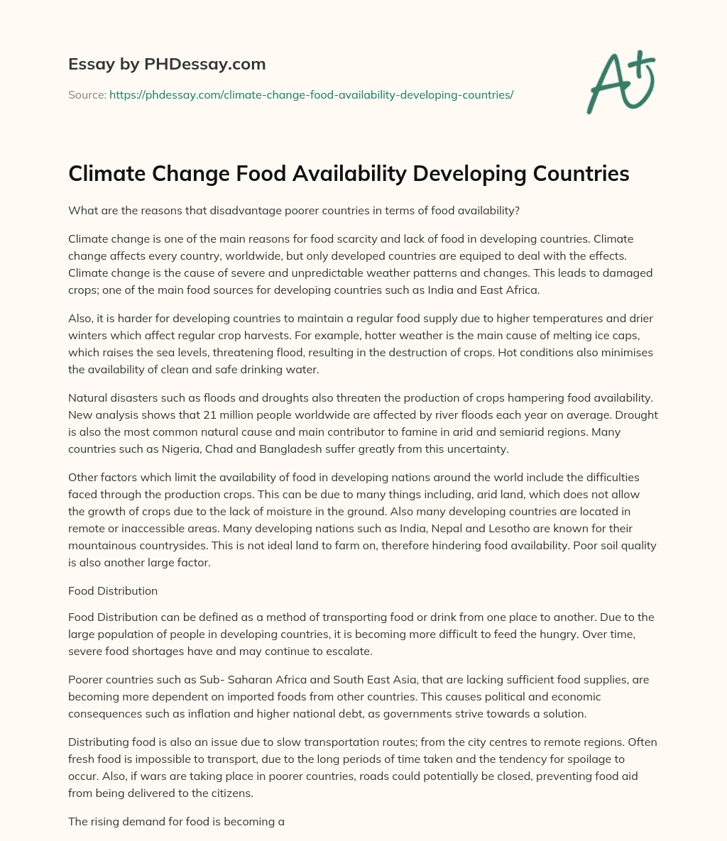 Climate Change Food Availability Developing Countries essay