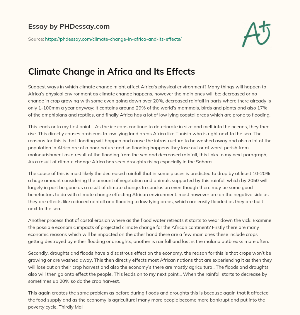 Climate Change in Africa and Its Effects essay