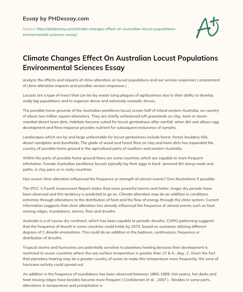 Climate Changes Effect On Australian Locust Populations Environmental Sciences Essay essay