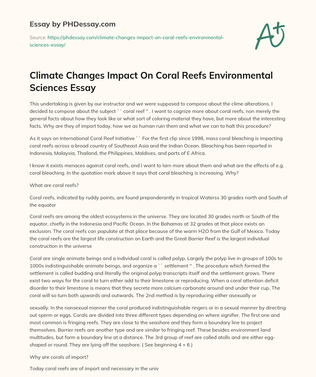 Climate Changes Impact On Coral Reefs Environmental Sciences Essay essay