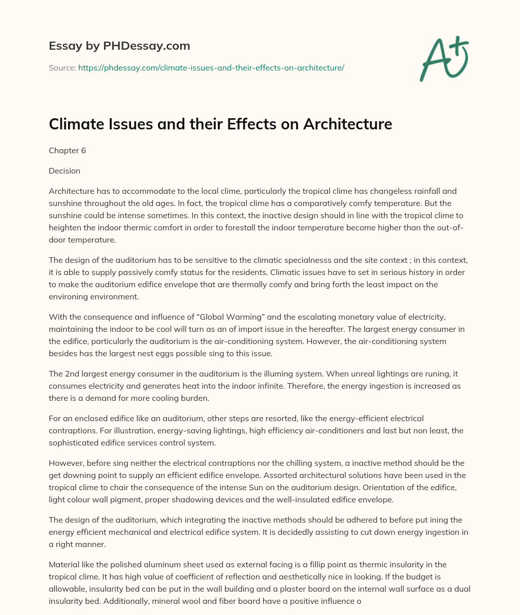 Climate Issues and their Effects on Architecture essay