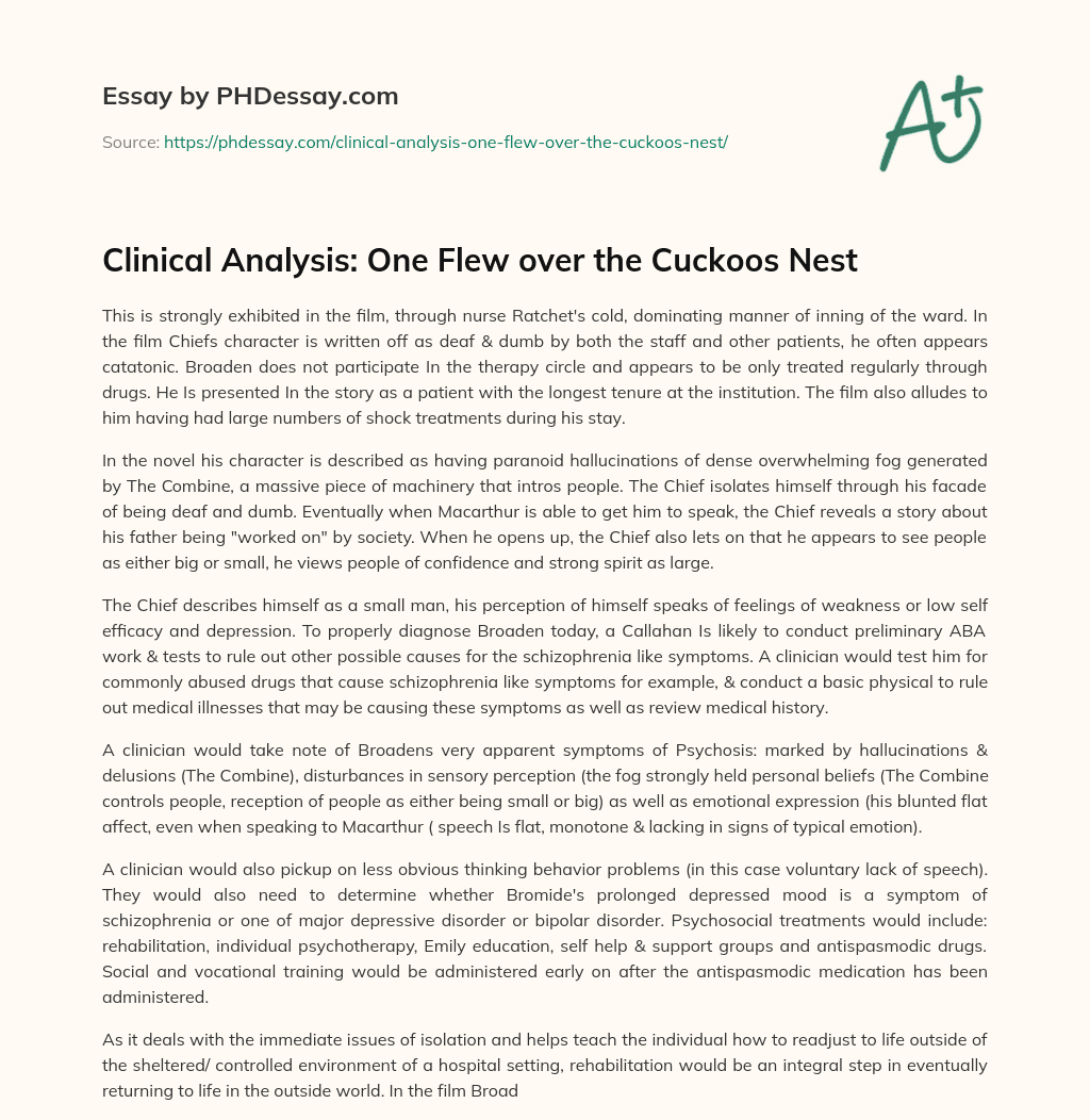 Clinical Analysis: One Flew over the Cuckoos Nest essay