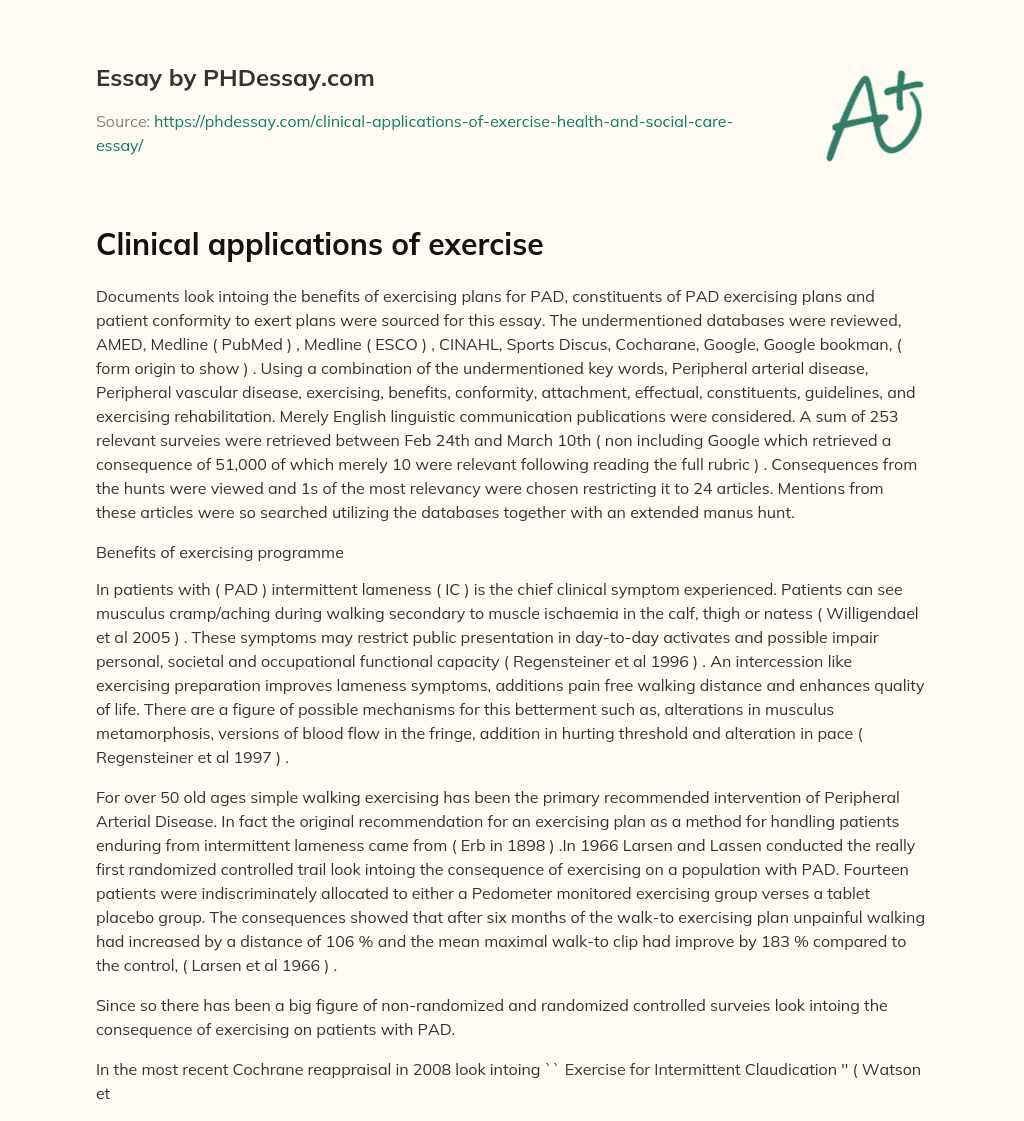 Clinical applications of exercise essay