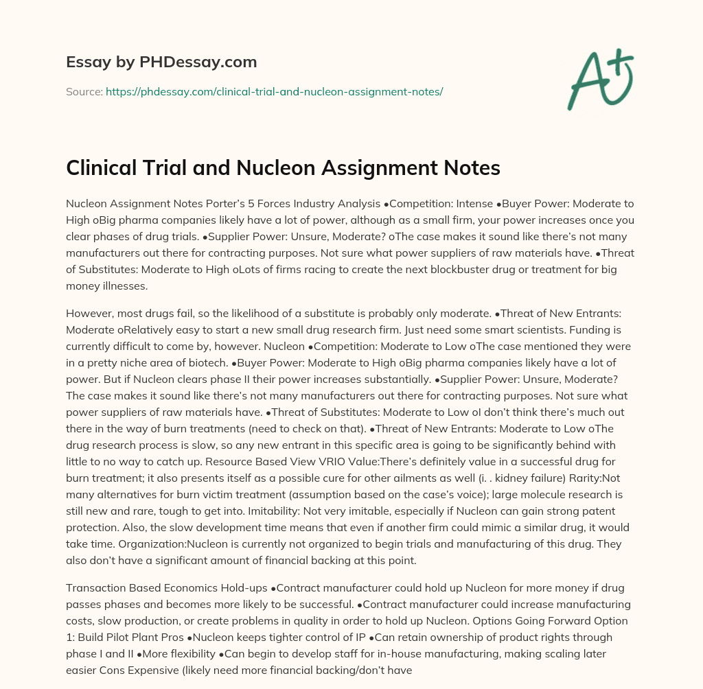 Clinical Trial and Nucleon Assignment Notes essay