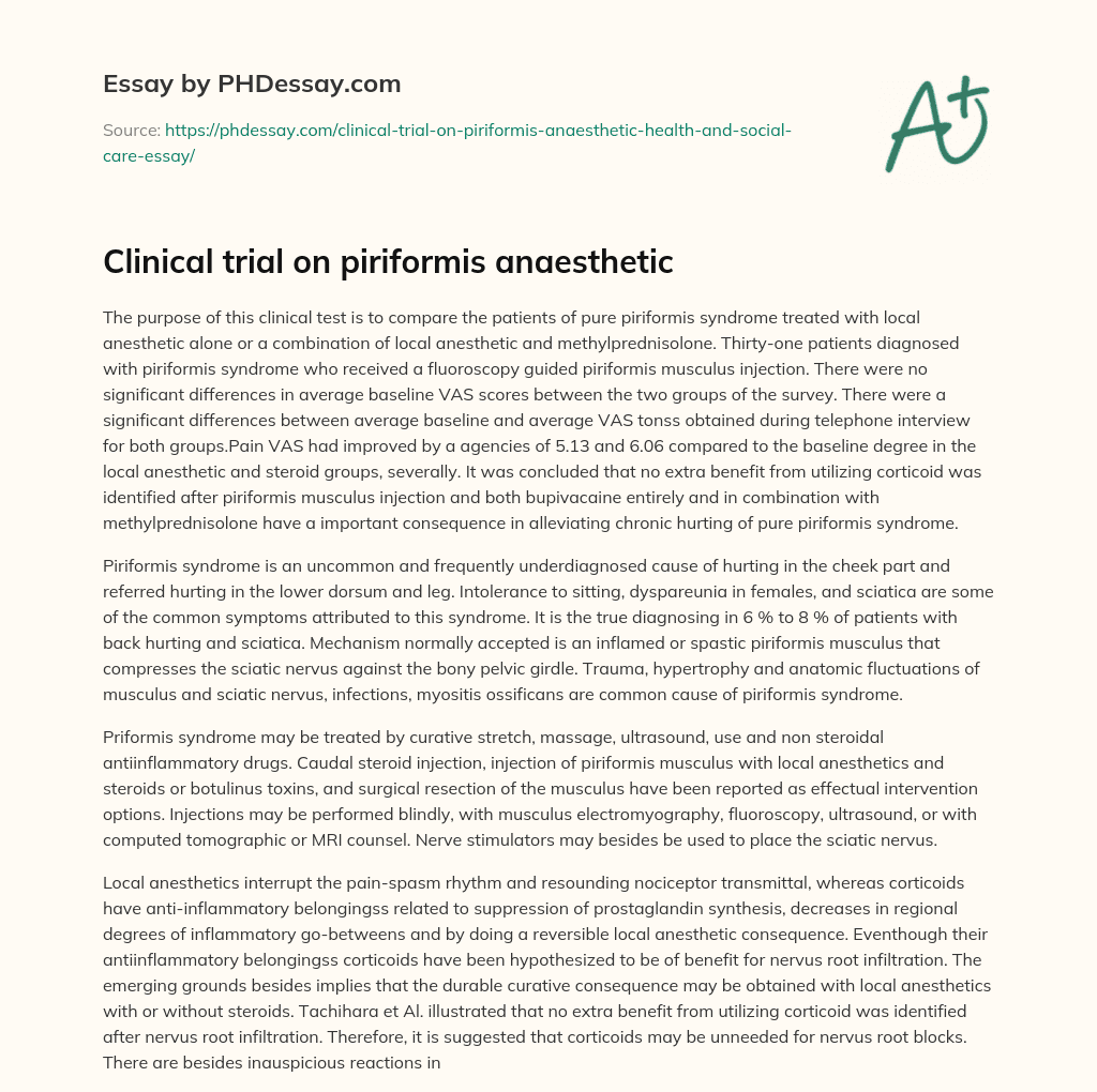 Clinical trial on piriformis anaesthetic essay