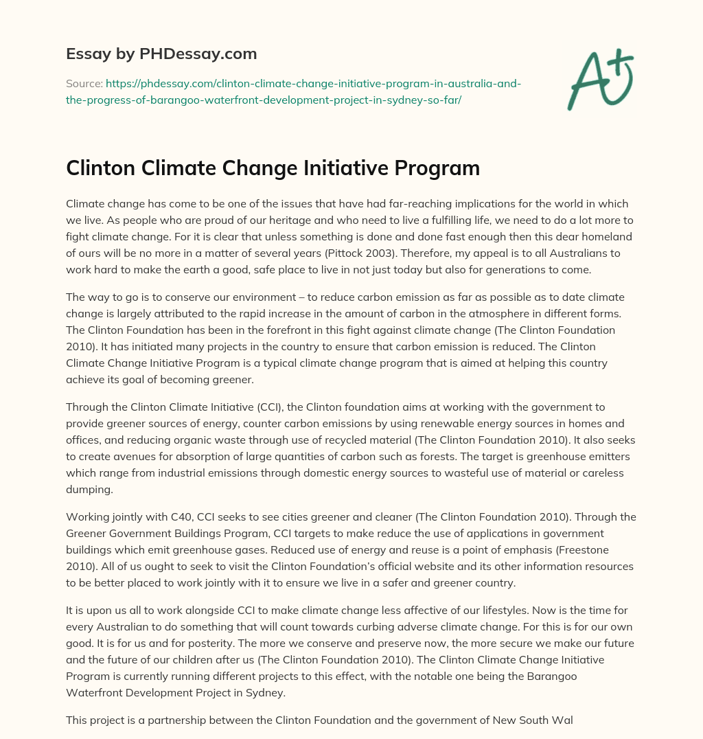 Clinton Climate Change Initiative Program essay