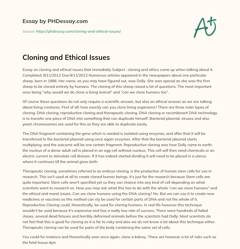 Cloning and Ethical Issues essay