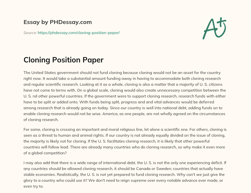 Cloning Position Paper essay