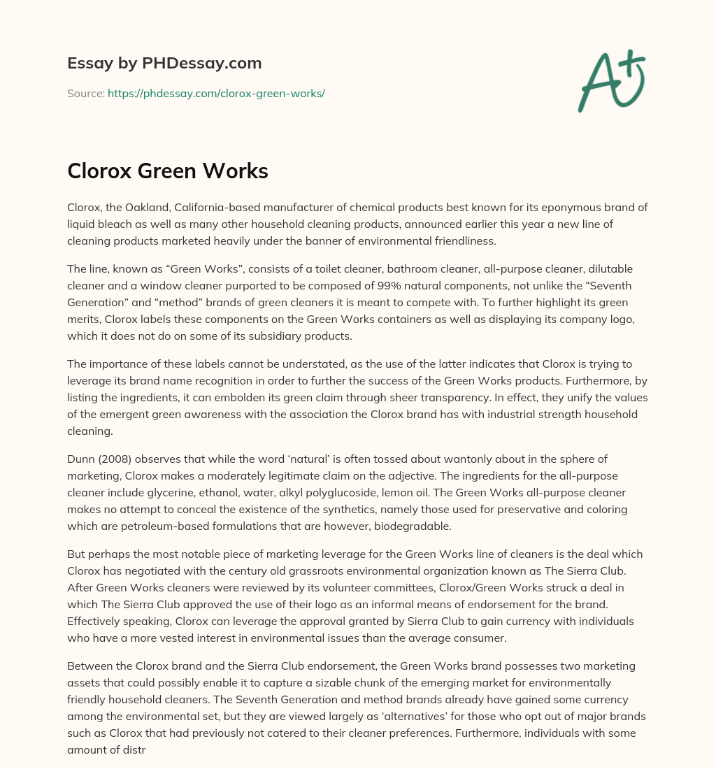 Clorox Green Works essay