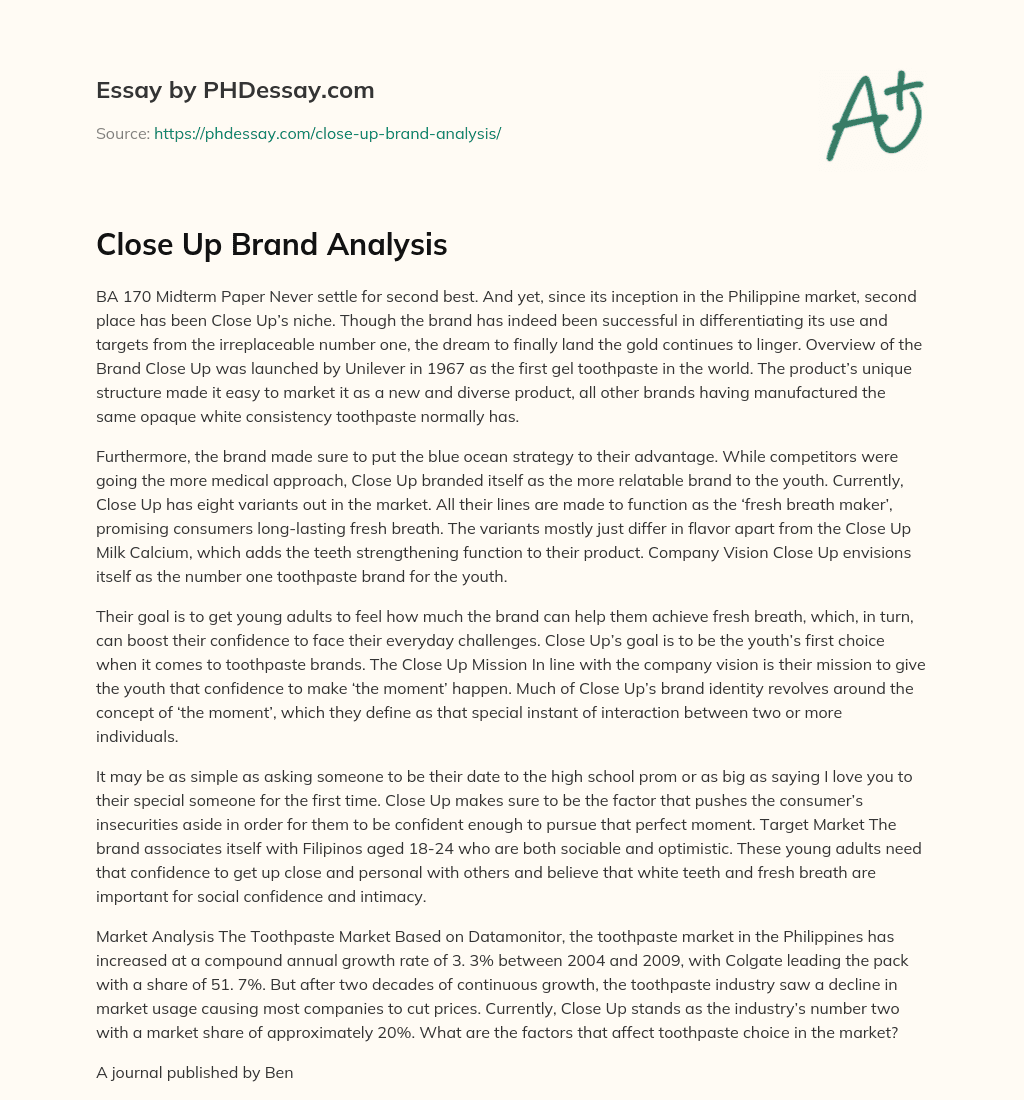 Close Up Brand Analysis essay