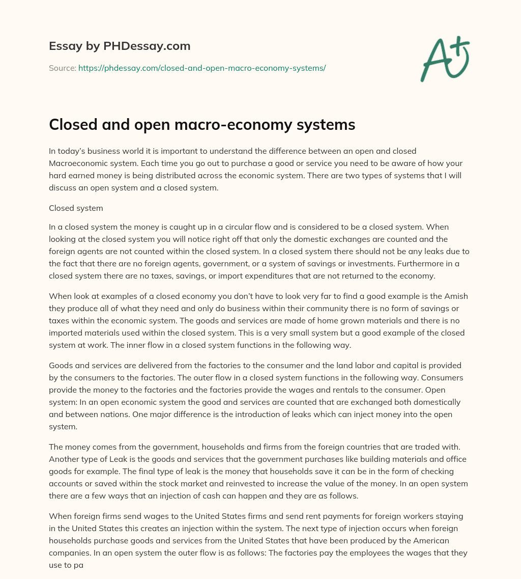 Closed and open macro-economy systems essay
