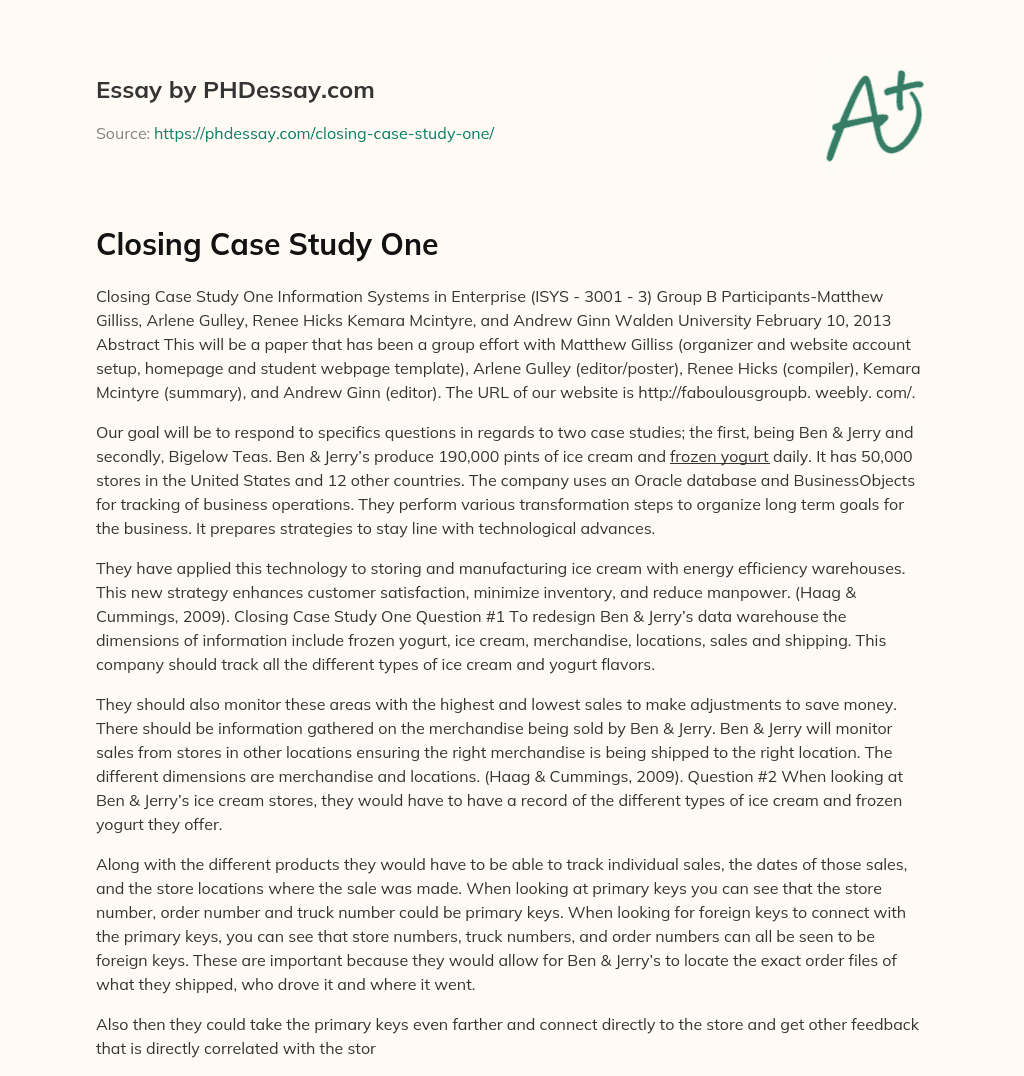 Closing Case Study One essay