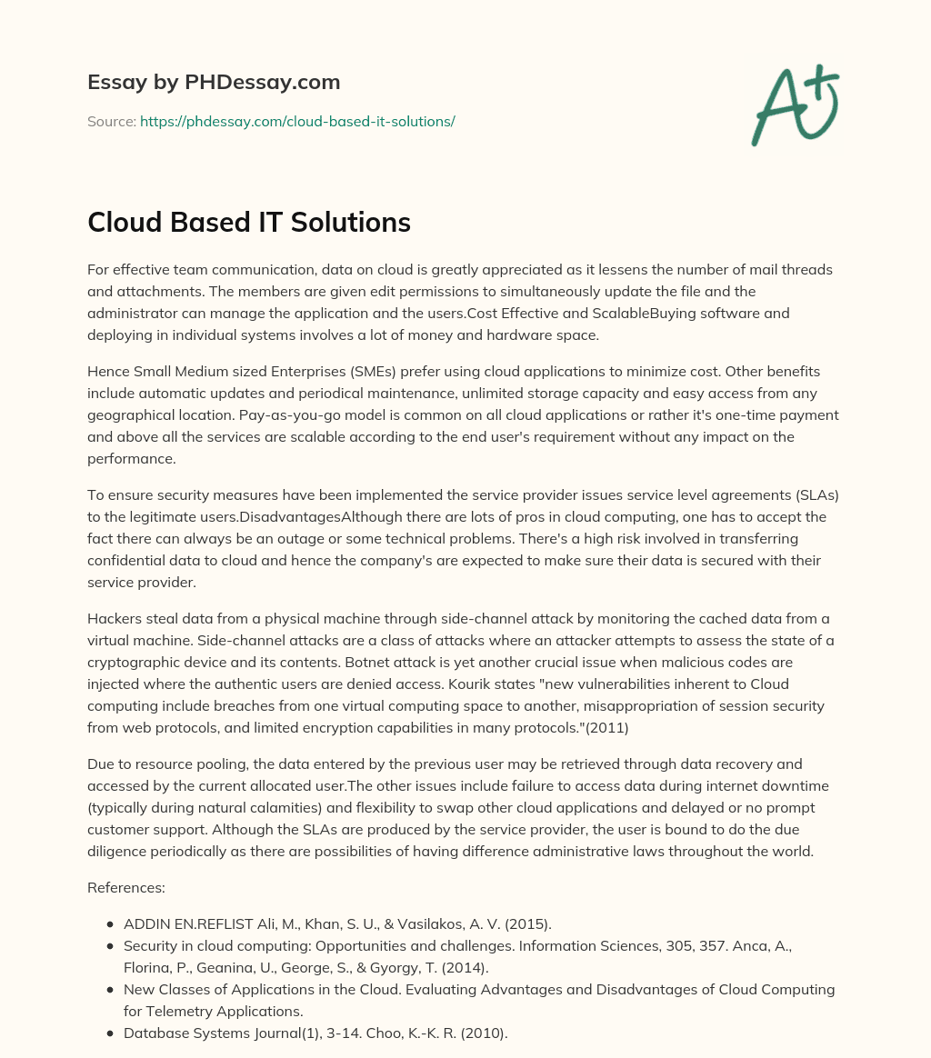 Cloud Based IT Solutions essay