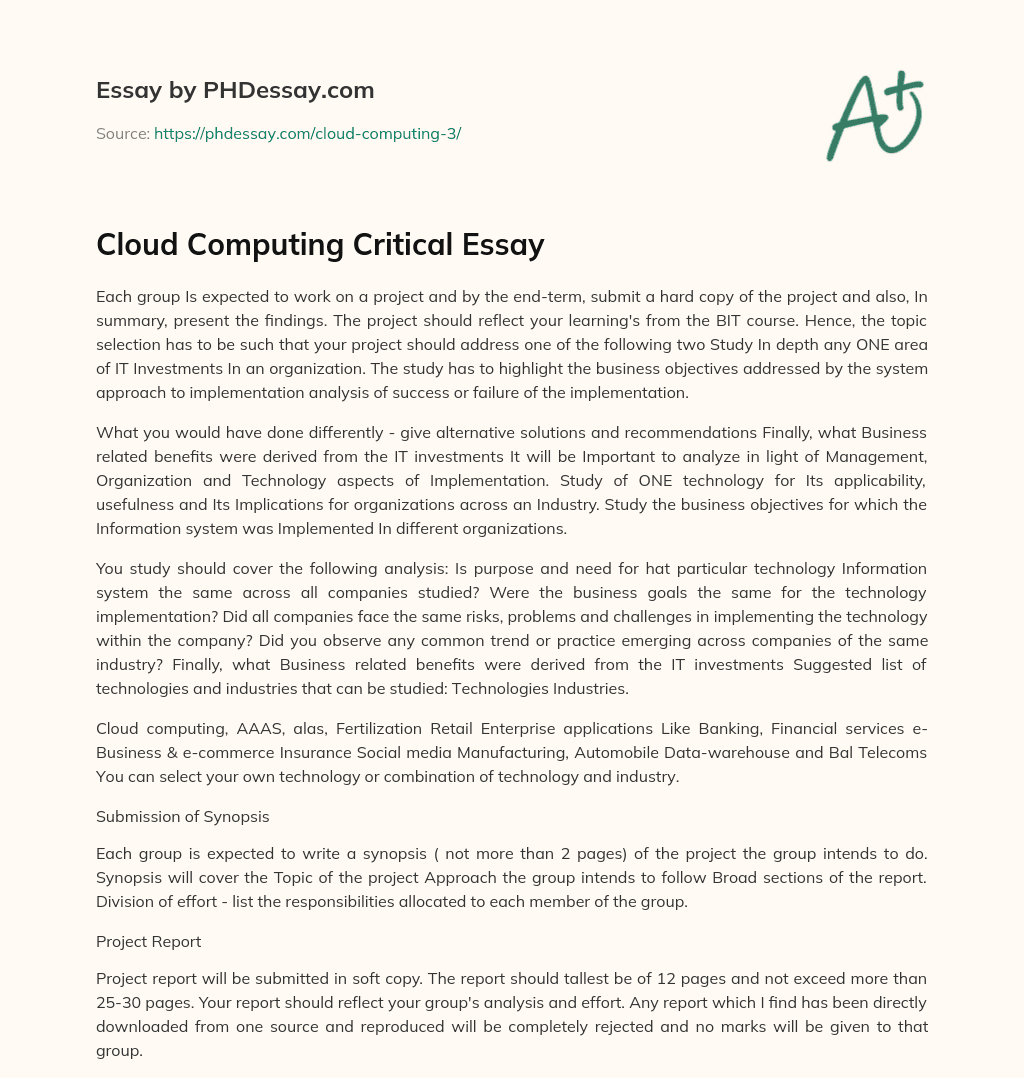 Cloud Computing Critical Essay essay
