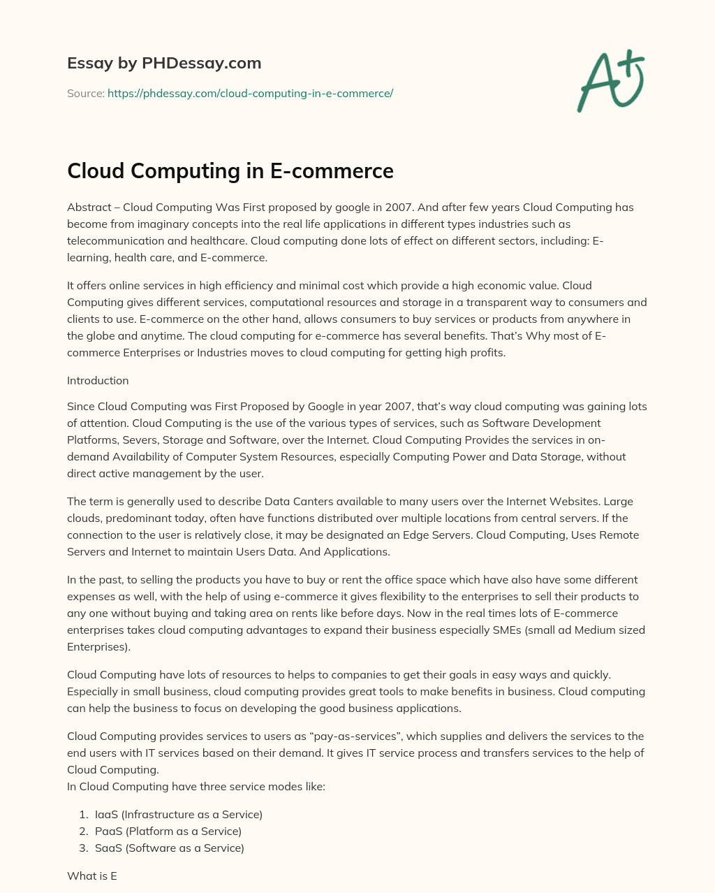 Cloud Computing in E-commerce essay