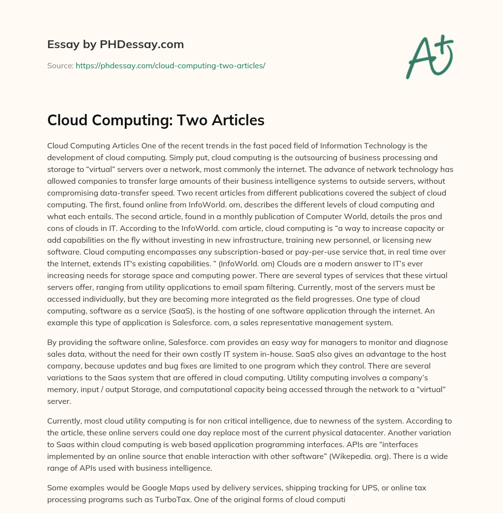Cloud Computing: Two Articles essay