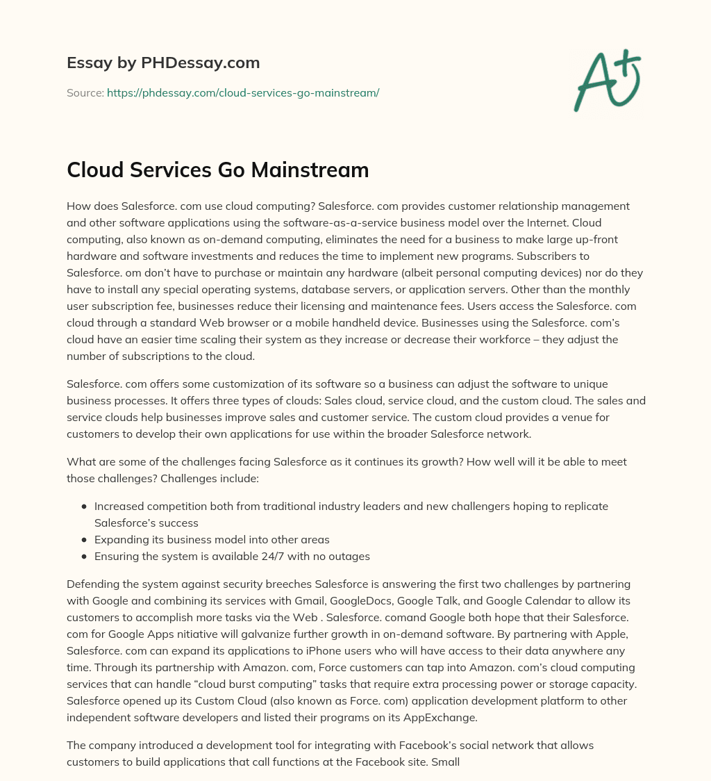 Cloud Services Go Mainstream essay