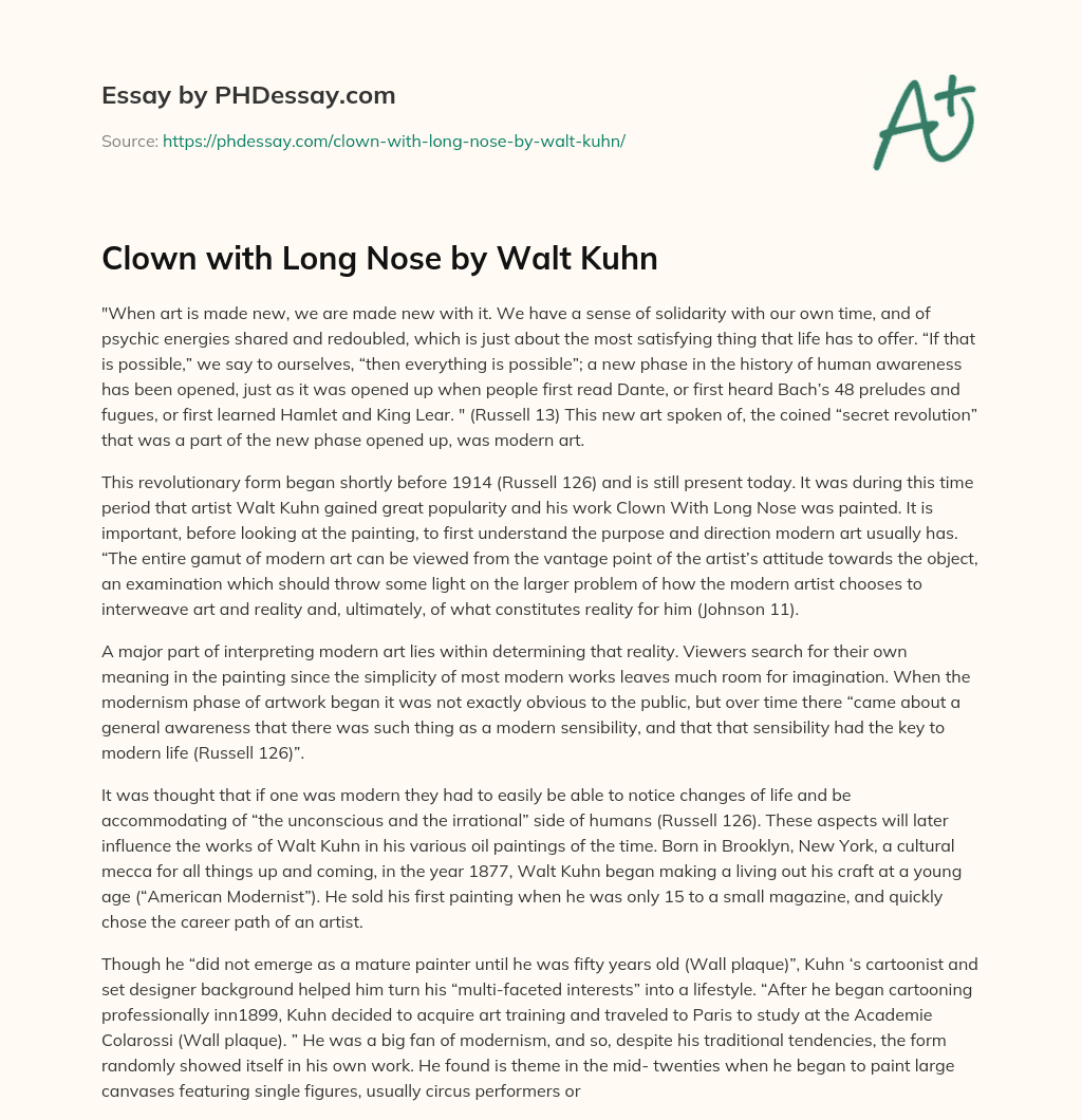 Clown with Long Nose by Walt Kuhn essay