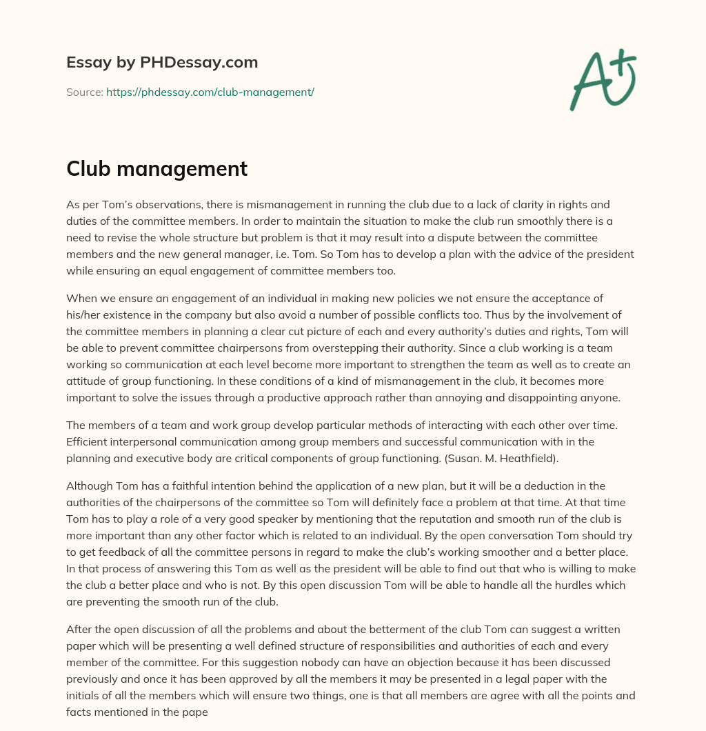 Club management essay