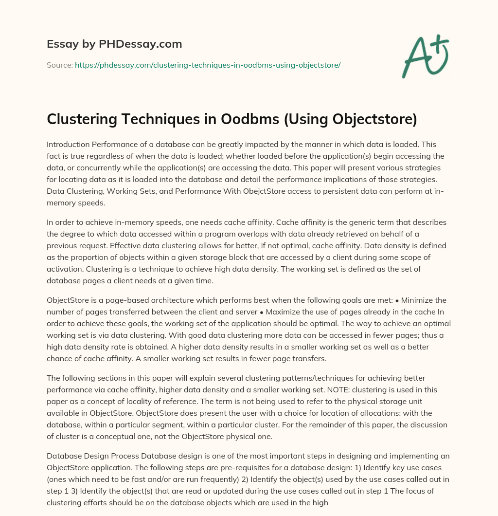 Clustering Techniques in Oodbms (Using Objectstore) essay