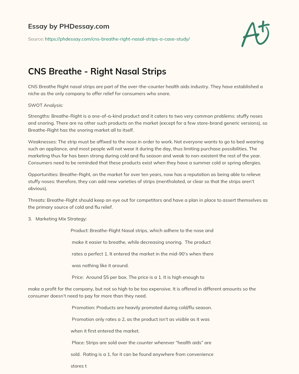 CNS Breathe – Right Nasal Strips essay