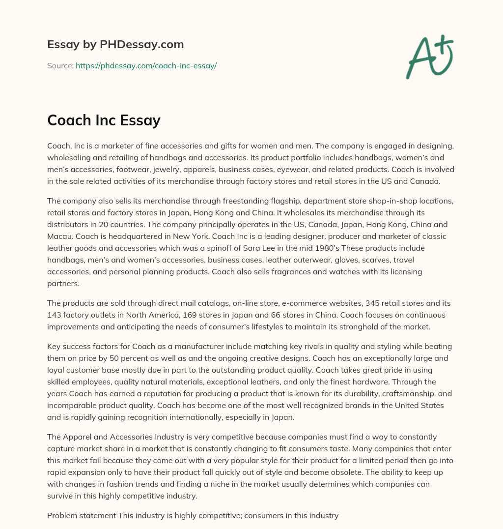Coach Inc Essay essay