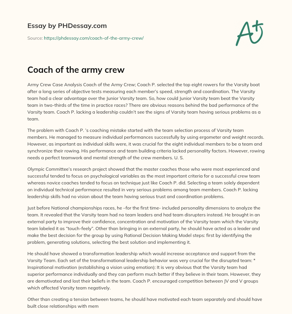 Coach of the army crew essay