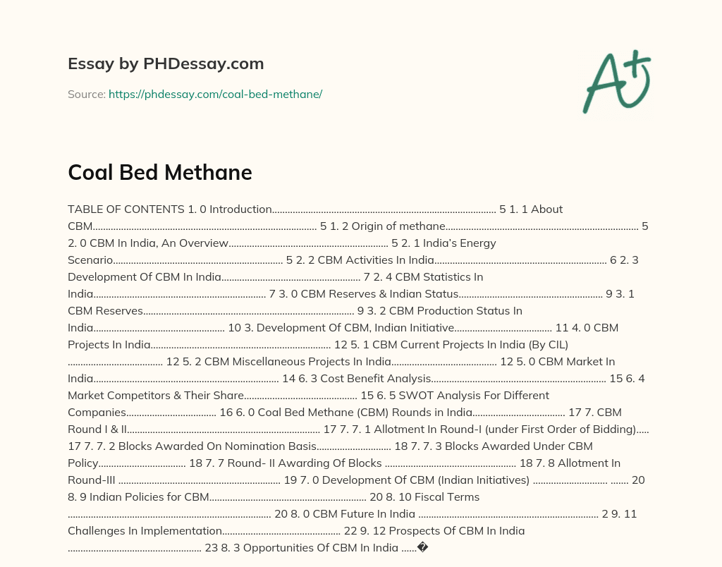 Coal Bed Methane essay